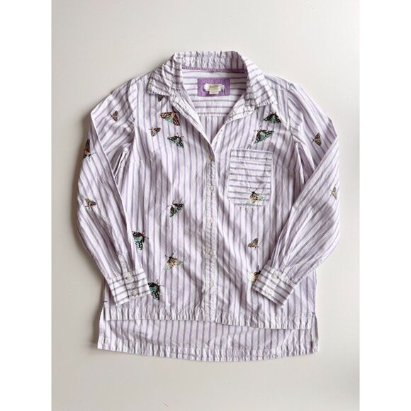 MAEVE Striped Embroidered Butterfly cotton Poplin Button Down Shirt, Size XS - Picture 5 of 13